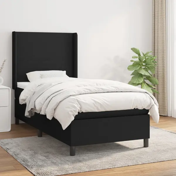 Gossi pat box spring cu saltea, negru, 100x200 cm, textil