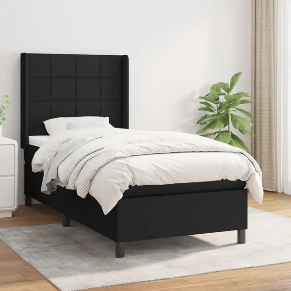 Gossi pat box spring cu saltea, negru, 100x200 cm, textil