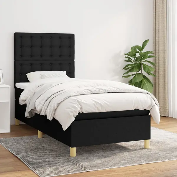 Gossi pat box spring cu saltea, negru, 100x200 cm, textil