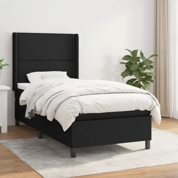 Gossi pat box spring cu saltea, negru, 100x200 cm, textil