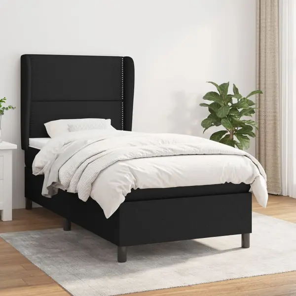Gossi pat box spring cu saltea, negru, 100x200 cm, textil