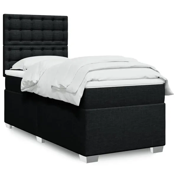 Gossi pat box spring cu saltea, negru, 100x200 cm, textil