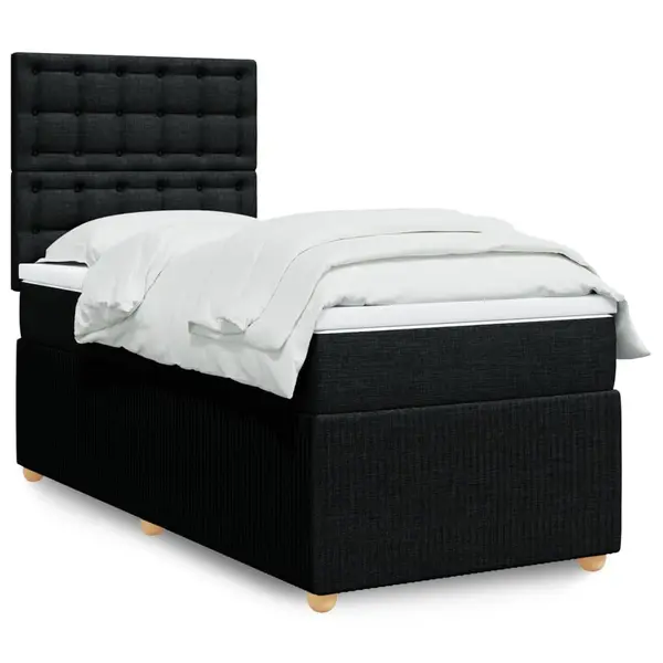 Gossi pat box spring cu saltea, negru, 100x200 cm, textil