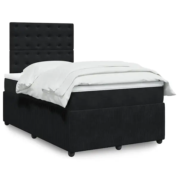 Gossi pat box spring cu saltea, negru, 120x190 cm, catifea
