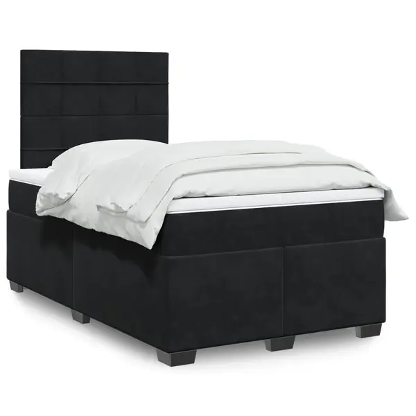 Gossi pat box spring cu saltea, negru, 120x190 cm, catifea