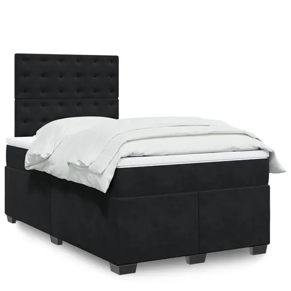 Gossi pat box spring cu saltea, negru, 120x190 cm, catifea