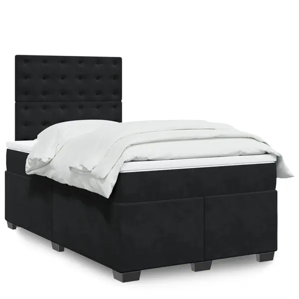 Gossi pat box spring cu saltea, negru, 120x190 cm, catifea