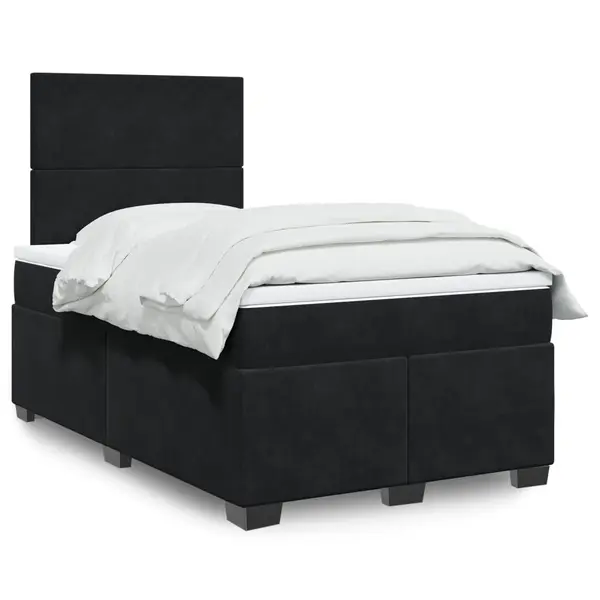 Gossi pat box spring cu saltea, negru, 120x190 cm, catifea