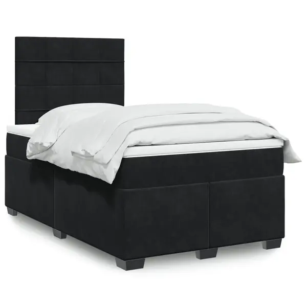 Gossi pat box spring cu saltea, negru, 120x190 cm, catifea