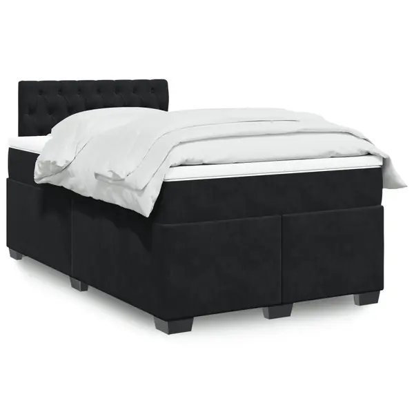 Gossi pat box spring cu saltea, negru, 120x200 cm, catifea