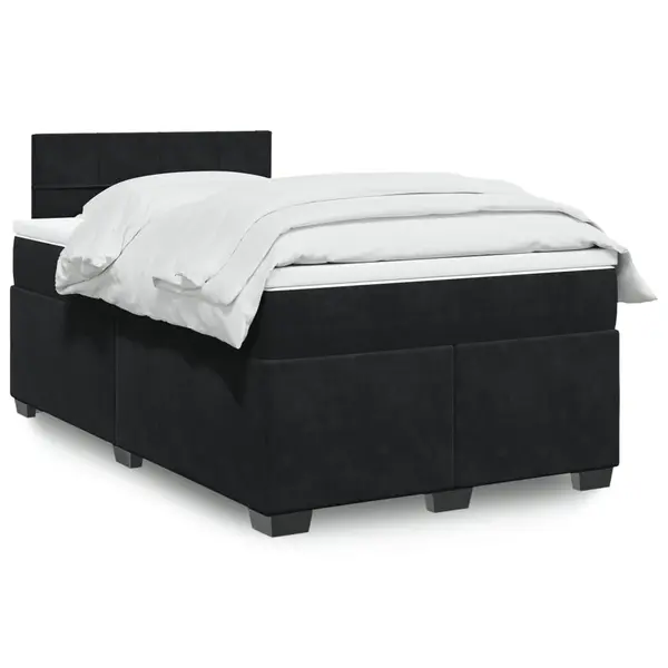Gossi pat box spring cu saltea, negru, 120x200 cm, catifea