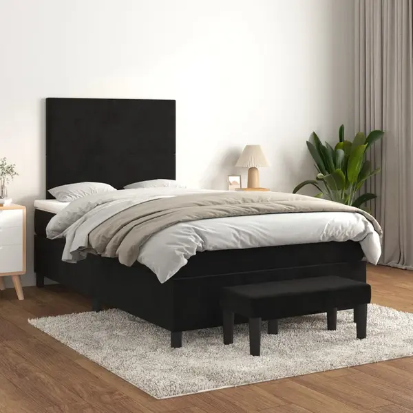 Gossi pat box spring cu saltea, negru, 120x200 cm, catifea