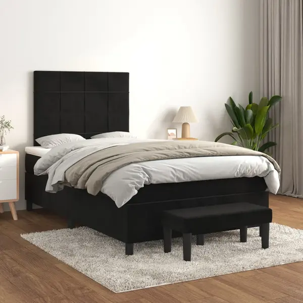 Gossi pat box spring cu saltea, negru, 120x200 cm, catifea