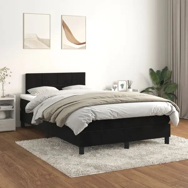 Gossi pat box spring cu saltea, negru, 120x200 cm, catifea