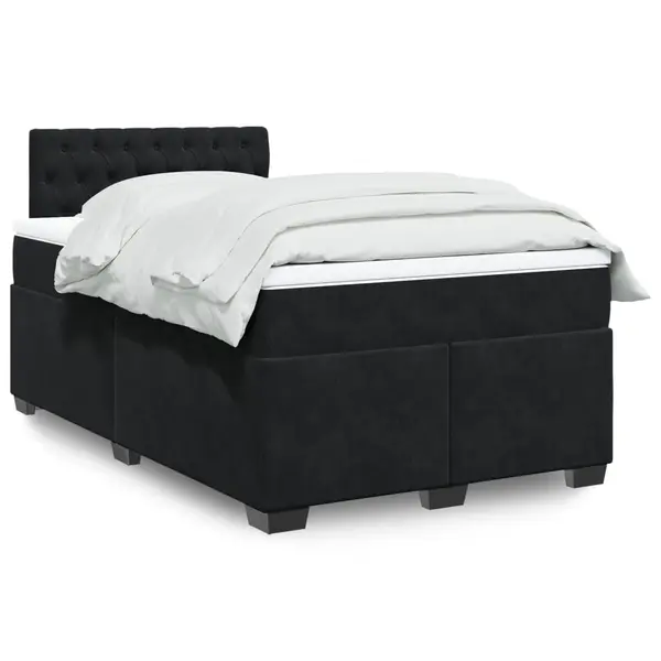 Gossi pat box spring cu saltea, negru, 120x200 cm, catifea