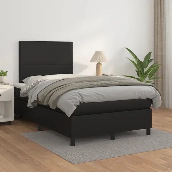 Gossi pat box spring cu saltea, negru, 120x200 cm, piele ecologica