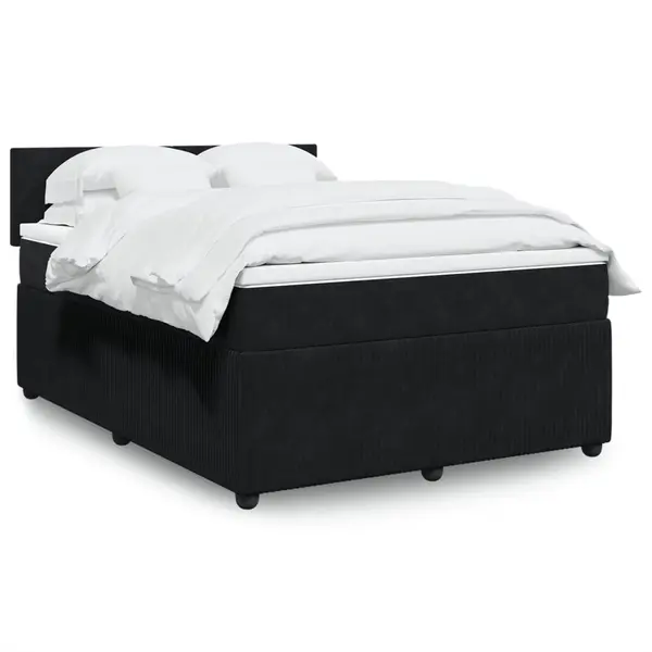 Gossi pat box spring cu saltea, negru, 140x190 cm, catifea