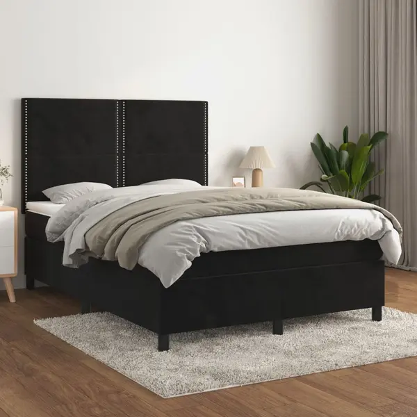 Gossi pat box spring cu saltea, negru, 140x190 cm, catifea