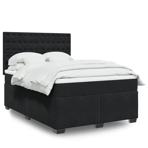 Gossi pat box spring cu saltea, negru, 140x190 cm, catifea