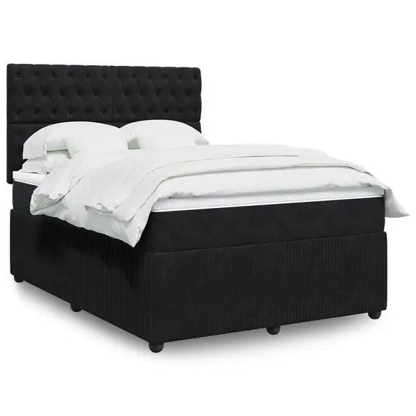 Gossi pat box spring cu saltea, negru, 140x190 cm, catifea