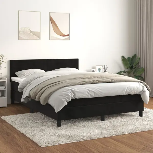 Gossi pat box spring cu saltea, negru, 140x190 cm, catifea
