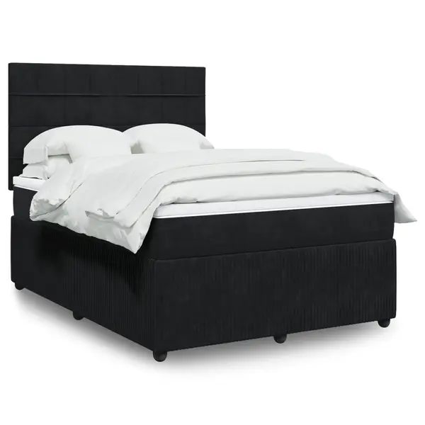 Gossi pat box spring cu saltea, negru, 140x190 cm, catifea