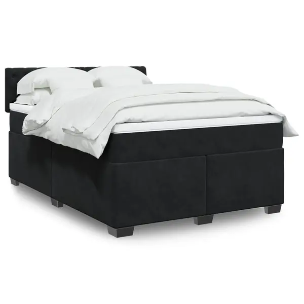 Gossi pat box spring cu saltea, negru, 140x190 cm, catifea