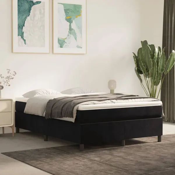 Gossi pat box spring cu saltea, negru, 140x190 cm, catifea