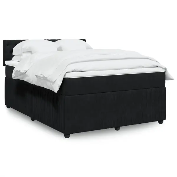 Gossi pat box spring cu saltea, negru, 140x190 cm, catifea