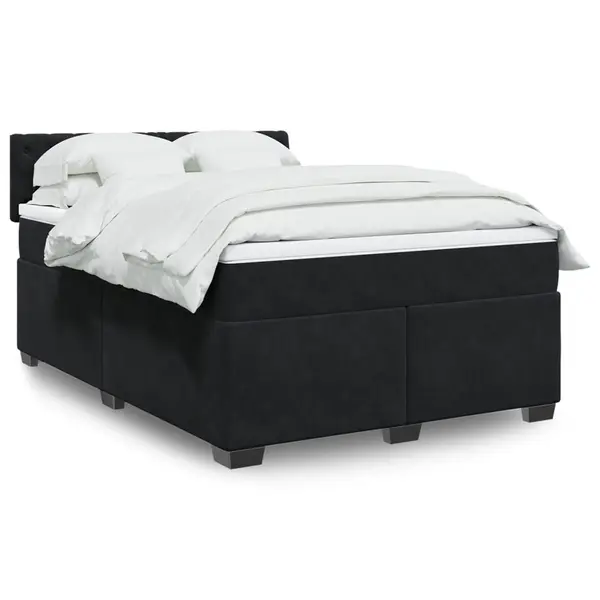 Gossi pat box spring cu saltea, negru, 140x190 cm, catifea
