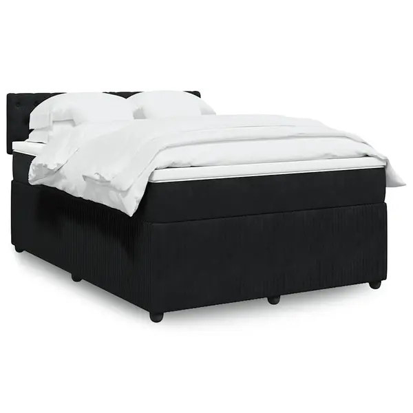 Gossi pat box spring cu saltea, negru, 140x190 cm, catifea