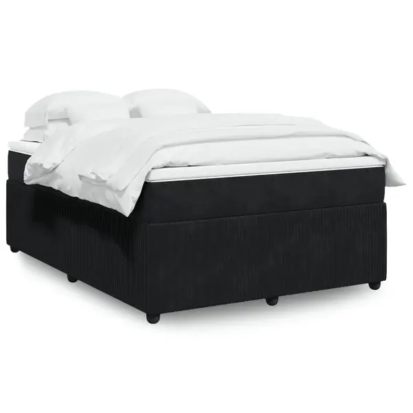Gossi pat box spring cu saltea, negru, 140x190 cm, catifea