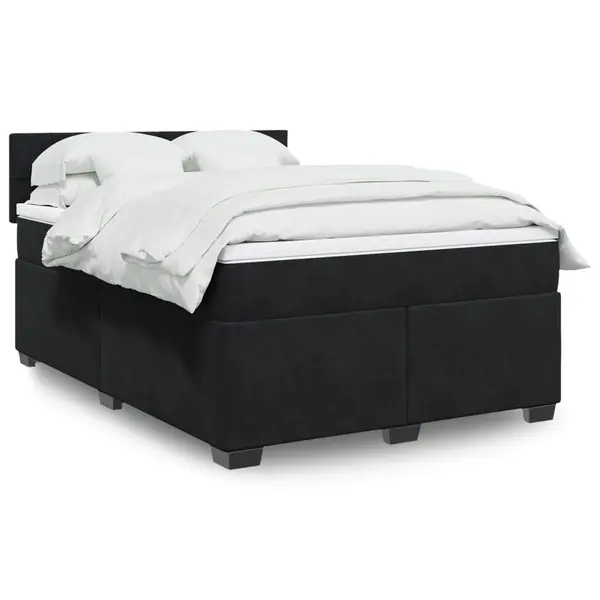 Gossi pat box spring cu saltea, negru, 140x190 cm, catifea