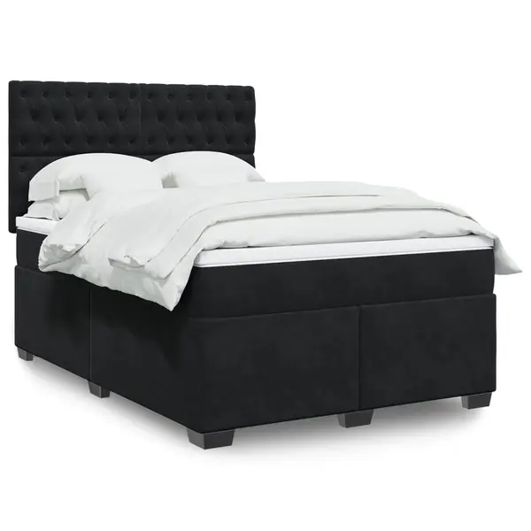 Gossi pat box spring cu saltea, negru, 140x190 cm, catifea
