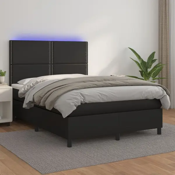 Gossi pat box spring cu saltea, negru, 140x190 cm, piele ecologica