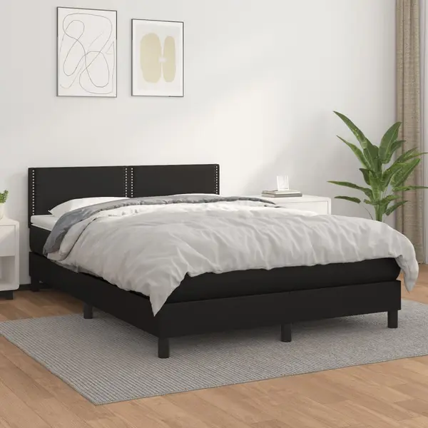 Gossi pat box spring cu saltea, negru, 140x190 cm, piele ecologica