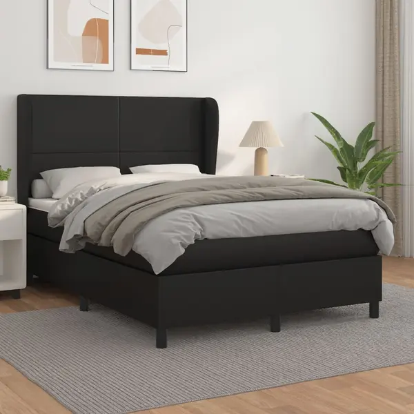 Gossi pat box spring cu saltea, negru, 140x190 cm, piele ecologica