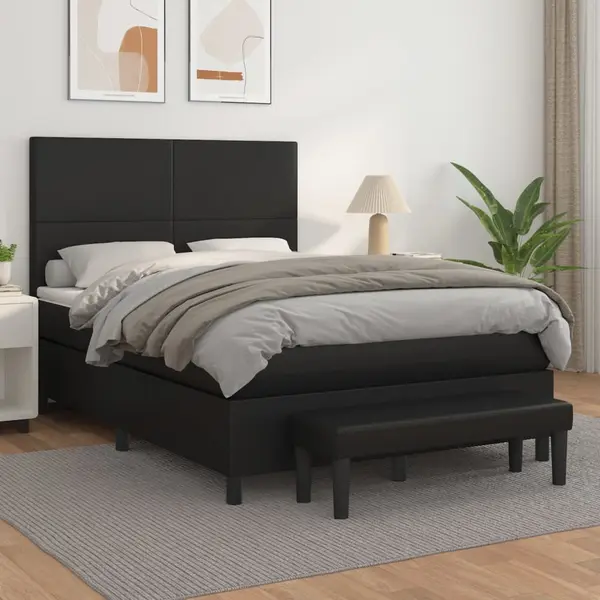 Gossi pat box spring cu saltea, negru, 140x190 cm, piele ecologica