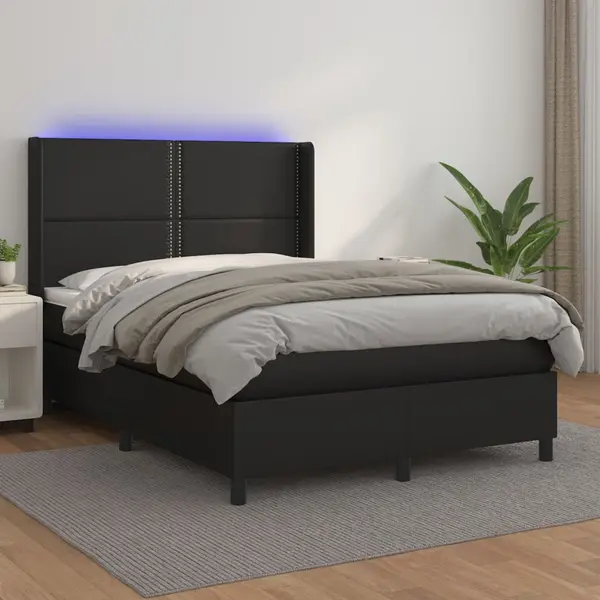 Gossi pat box spring cu saltea, negru, 140x190 cm, piele ecologica