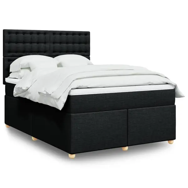 Gossi pat box spring cu saltea, negru, 140x190 cm, textil