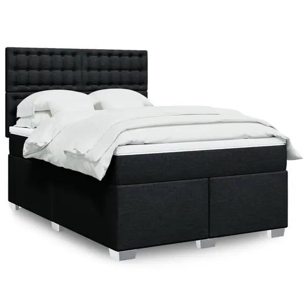 Gossi pat box spring cu saltea, negru, 140x190 cm, textil