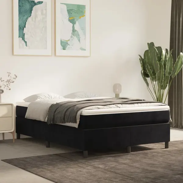 Gossi pat box spring cu saltea, negru, 140x200 cm, catifea