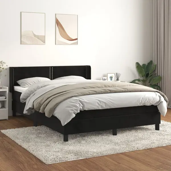 Gossi pat box spring cu saltea, negru, 140x200 cm, catifea