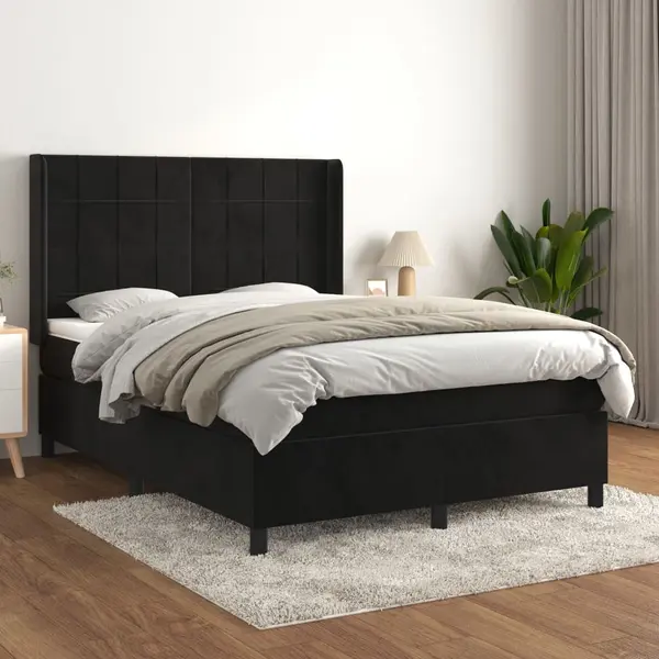 Gossi pat box spring cu saltea, negru, 140x200 cm, catifea