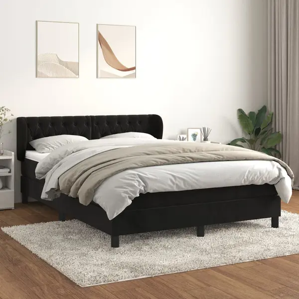 Gossi pat box spring cu saltea, negru, 140x200 cm, catifea