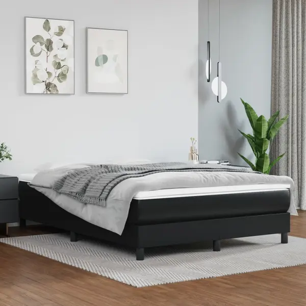 Gossi pat box spring cu saltea, negru, 140x200 cm, piele ecologica