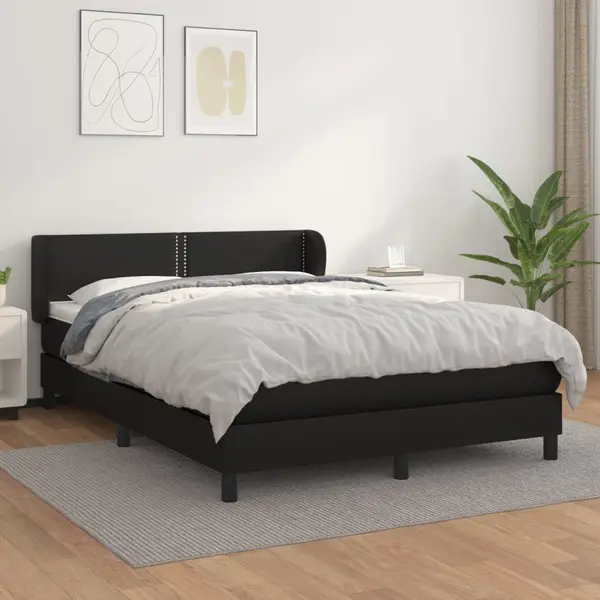 Gossi pat box spring cu saltea, negru, 140x200 cm, piele ecologica