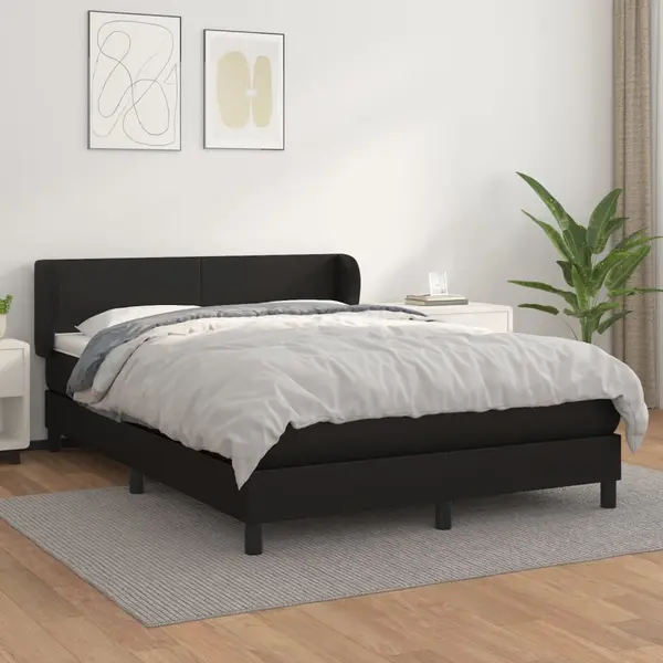 Gossi pat box spring cu saltea, negru, 140x200 cm, piele ecologica
