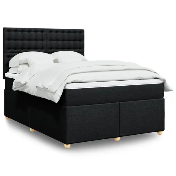 Gossi pat box spring cu saltea, negru, 140x200 cm, textil