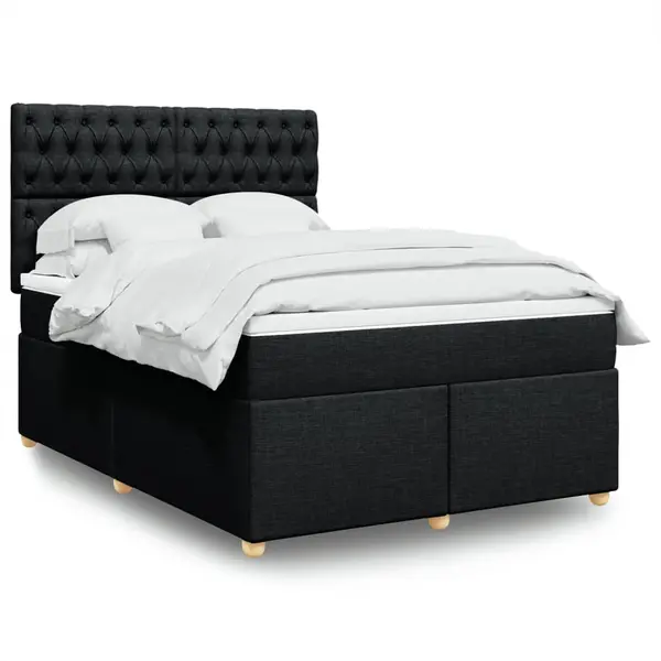 Gossi pat box spring cu saltea, negru, 140x200 cm, textil